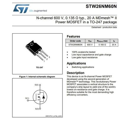 N-channel 600V، 0.065 Ω typ., 40A Power MOSFET در یک بسته TO-247 STW48N60DM2 ترانزیستور اثر میدان